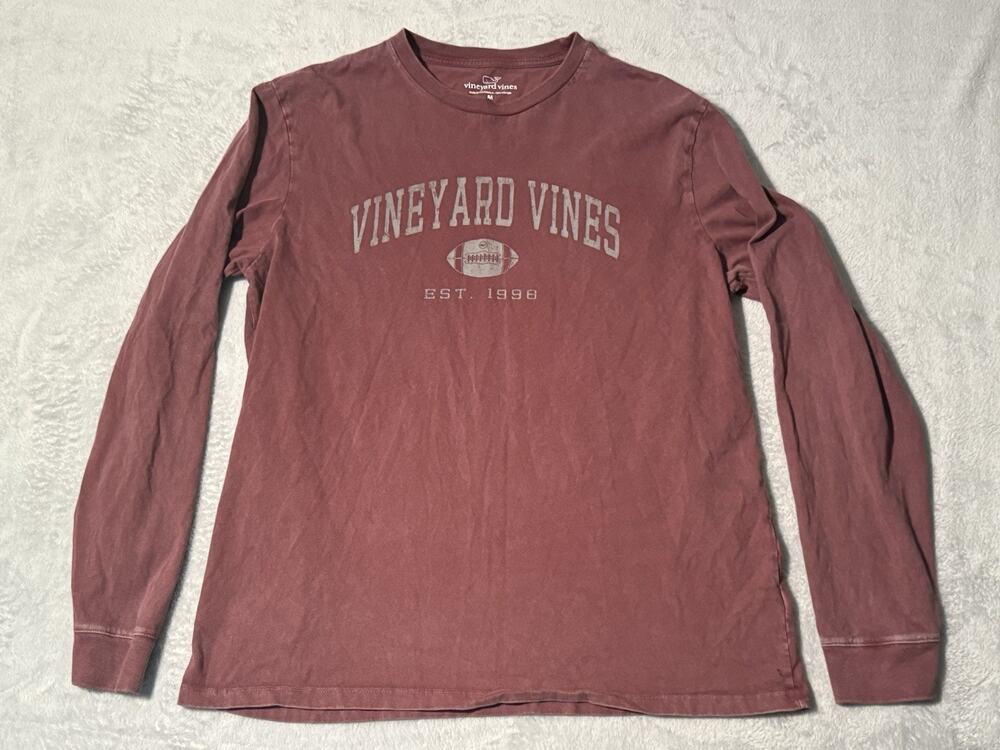 Vineyard Vines Football Long Sleeve Graphic Print T Shirt Sz Medium 100% Cotton